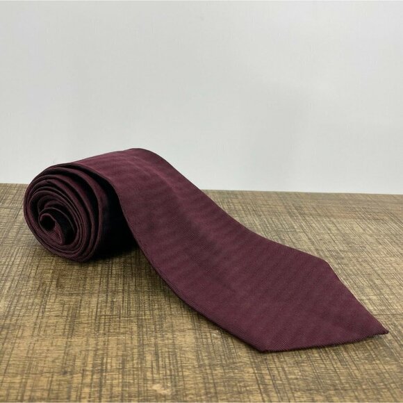 Perry Ellis Necktie Men's Solid Classic Oxford Pattern Maroon 100% Italian Silk - Picture 1 of 8